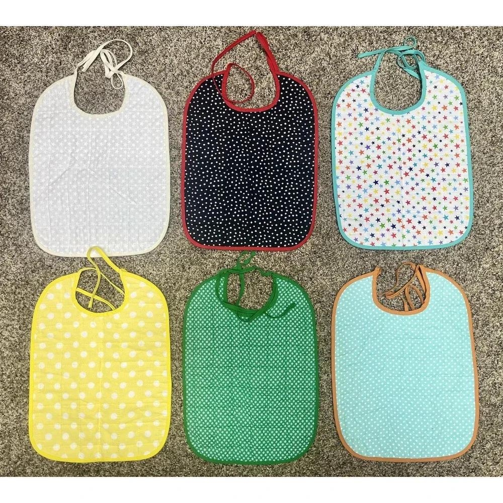 Lot Of 6 Quilted Handmade Bibs Assorted Large Size 12